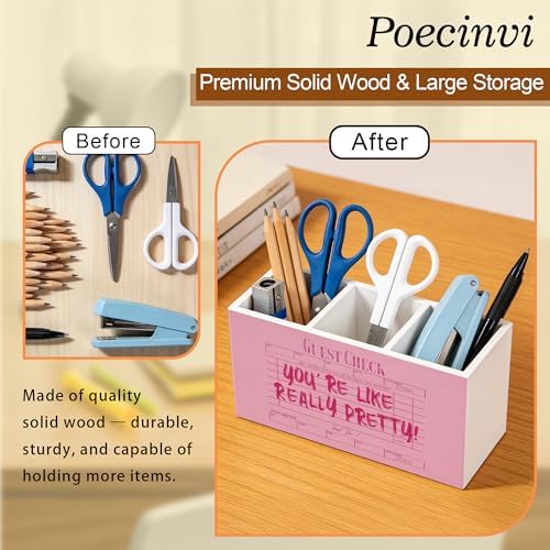 Trendy Retro Pink Pen Holder for Home Office Desk, Pink Girly Office Decor, You're Like Really Pretty Guest Check Wooden Box Sign Pencil Holder for Desk Shelf Organizer
