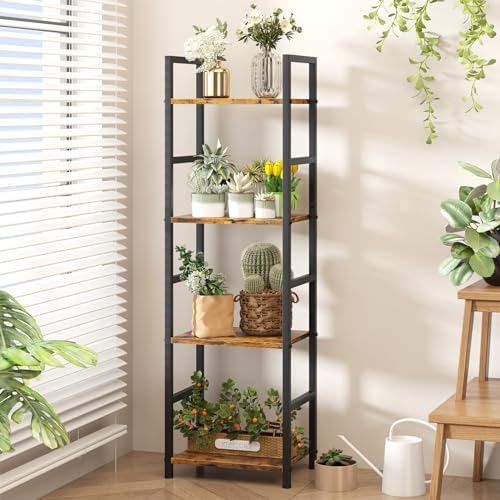 4 Tier Bookshelf, Narrow Storage Organizer for Small Space, Brown