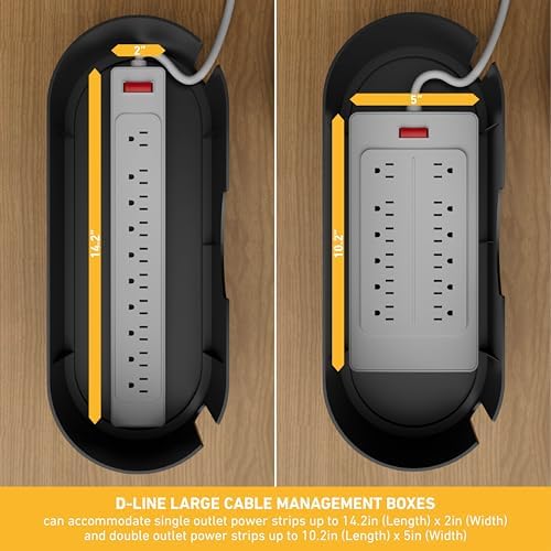 D-Line Cable Management Box, Power Strip Holder, Floor Outlet Hiders, Desk Cord Organizer, Cover TV Wires, Wire Storage,