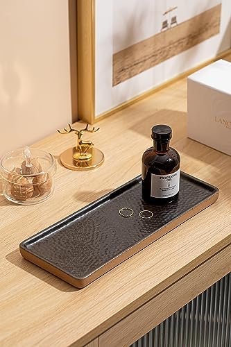 Vanity Tray with Brown Trim, Candle Tray, Bathroom Countertop Perfume Holder Organizer, Decorative for Dresser, Table, C