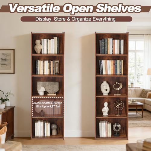 Nouva 5-Tier Bookcase, Freestanding Wood Open Bookshelf Storage Rack for CDs Movies Books, Book Organizer Shelves for Be