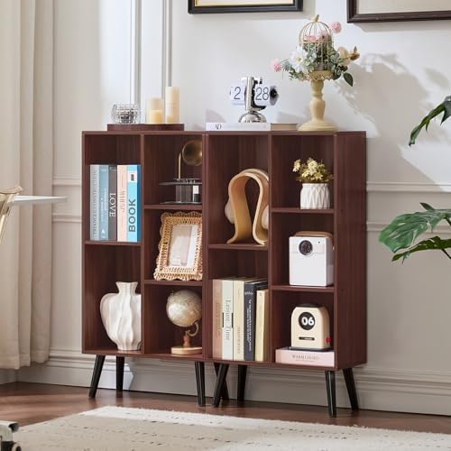 LEYAOYAO 5 Cube Bookshelf, Mid-Century Modern Book Shelf with Legs, Walnut