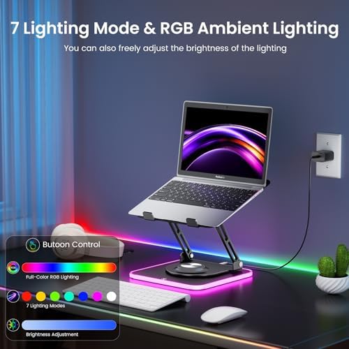 360°Rotating Laptop Stand with RGB Lights, Fits 10-16"Laptops MacBooks