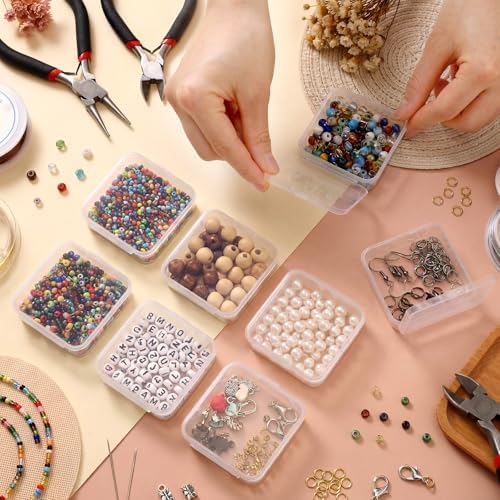 SATINIOR 300 Packs Clear Small Plastic Containers Transparent Storage Box with Hinged Lid in Bulk for Jewelry Hardware C