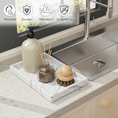 Decorative Marble Tray for Counter, 11.8x7.9x1.2 in, Carrara White