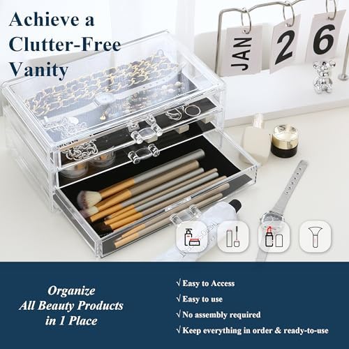 Sea Team Stackable Clear Acrylic Makeup Organizer with Drawers for Vanity