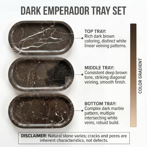 YKAJO Dark Emperador Oval Marble Tray, 9.8x4.7 Vanity Perfume Organizer