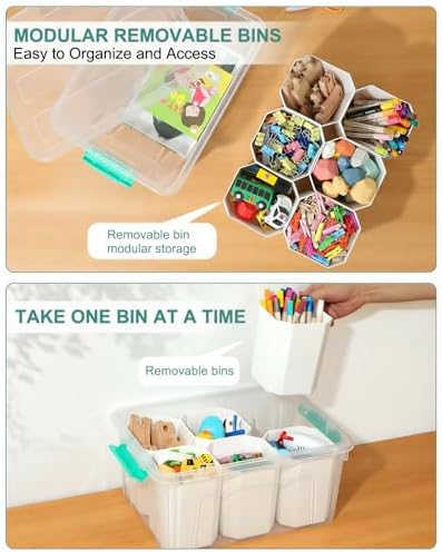 EOENVIVS Clear Storage Boxes with 6 Tall Inserts, Large Plastic Organizer Box with Lid and Handles, 15.94x11.61x7.28 Inc