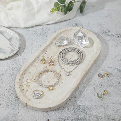 Natural Travertine Marble Tray, Bathroom Dresser Tray for Countertop, Decorative Dish Organizer for Jewelry, Toiletries,