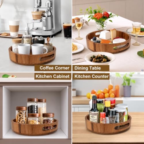Wooden Lazy Susan – 12 in Acacia Wood Turntable Organizer for Cabinet，Multi-Purpose Home Decor Rotating Tray for Bathroo