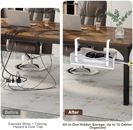 Extra Wide Under Desk Cable Management - 7inch No Drill Installation Cable Management Tray, Clamp/Screw Mount Desk Cable