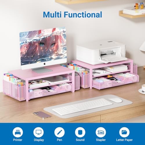 OPNICE Desk Organizers and Accessories, Computer Monitor Stand Riser with Drawer and 2 Pen Holders, Printer & Laptop Sta
