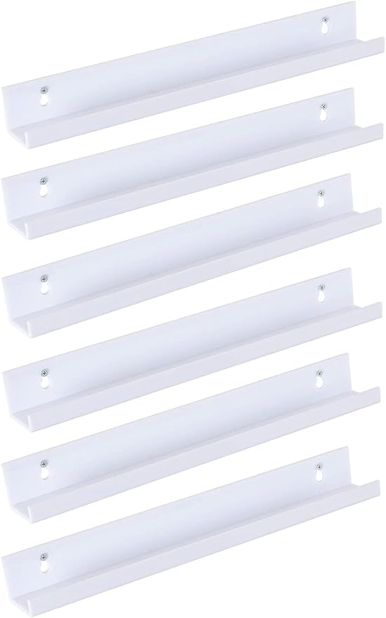 Sooyee 6 Pack Floating Shelves, 15 Inch Hanging Shelves for Wall Storage, Kids Room Decor, Display for Funko Pop, Toy, Record, Picture, Book, White