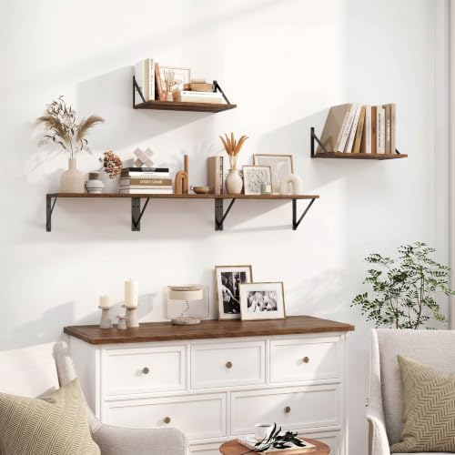 Heimlove Black Deep Floating Shelves for Wall, 15.75W x 8D Wood Wall Shelves Set of 2, Wide Floating Bookshelf for Livin