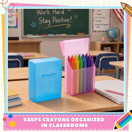 Clabby 4 Pcs Clear Plastic Crayon Boxes Hold 24 Count, Blue,Pink