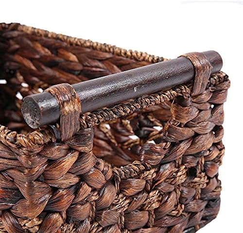 Water Hyacinth Wicker Storage Basket with Wood Handles, Large