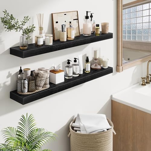 Fun Memories 40 Inch Floating Shelves, Long Wood Wall Shelf Set of 2 with Invisible Brackets, for Bathroom, Living Room,