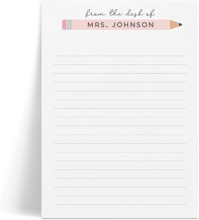Curio Press Personalized Notepad 50 or 100 Sheets, Custom Stationery Note Pad 3 Sizes - From Desk Of Text Teacher Gifts Appreciation Note with Name Teacher Stationery Gifts - Pastel Pencil Pad