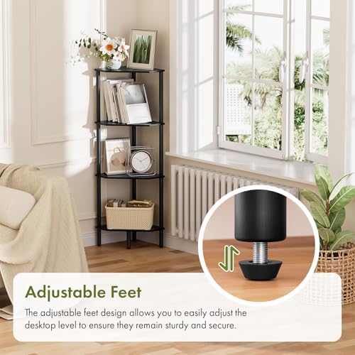 Corner Shelf Stand, 4 Tier Corner Bookshelf, Bamboo Storage Standing Shelf Unit, Tall Storage Plant Stand,Bookcase for L
