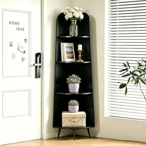 VECELO 4-Tier Curved Corner Shelf, 66.93" Tall Display Storage Rack, Black