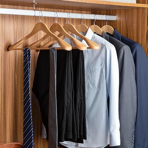 Suit Hangers, 6 Pack Heavy Duty Wooden with Extra Wide Shoulder, 17.5" Luxury Coat for Closet, Natural with 360 Swivel Hook & Strong Pant Bar