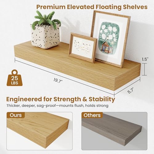 Fun Memories Floating Shelves Bathroom for Wall Mounted Shelves, 20 Inch Wood Shelf Set of 2, Home Storage & Display Dec