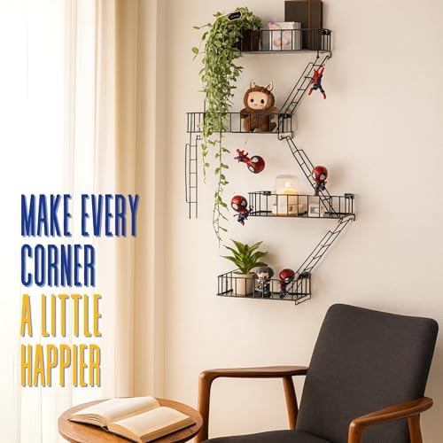 Fire Escape Shelf, 4 Tier Floating Ladder Shelf for Wall Decor & Storage