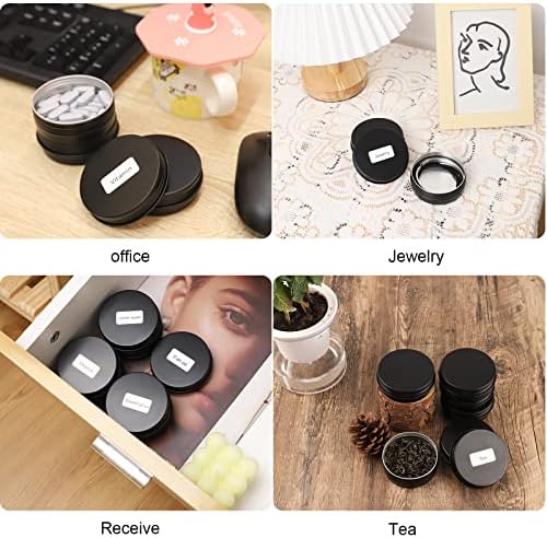 OBKJJ 48 Pcs Aluminum Round Cans with Lid, 2 Oz Metal Tins Food Candle Containers with Screw Tops for Crafts, Food Storage, DIY (black)