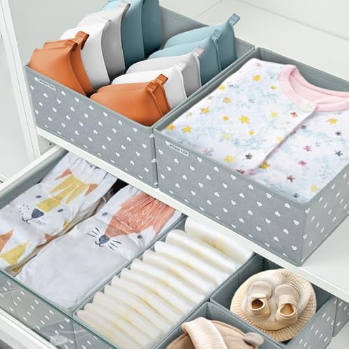 12 Pack Baby Clothes Organizer for Nursery Drawer - Foldable Fabric Dresser Dividers & Storage Bins for Diapers, Onesies