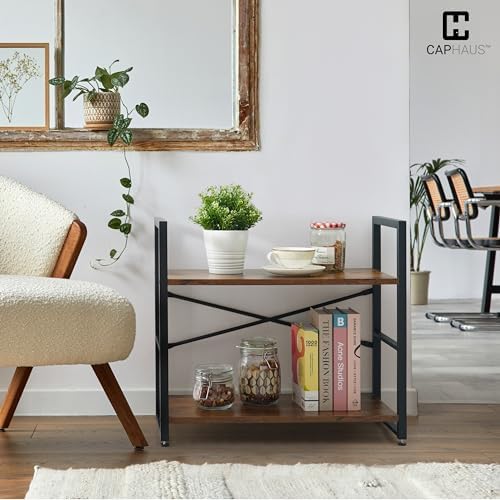 CAPHAUS 2 Tier Small Bookshelf, 24 Inch Width Free Standing Shelf, Industrial Book Shelves for Home Office, Bookcase She