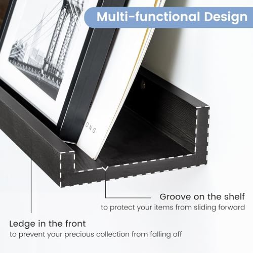 FLYJOE Picture Ledge Wall Shelves 48 inches Width Set of 3, Solid Pine Wood Rustic Floating Ledge Shelves for Wall for Kids' Room Bedroom Kitchen Bathroom Long Floating Shelves for Wall Decor, Black