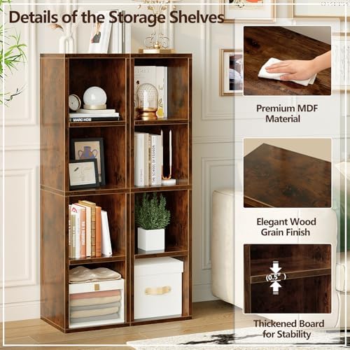 ALISENED 4 Cube Small Bookshelf, Narrow Storage Organizer Shelf, Wooden Corner Bookcase, Modern Thin Cubes Storage Organ