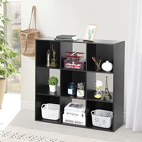 JupiterForce 9 Cube Storage Organizer Wooden Display Shelf W/ 5 Removable Back Panels, Customizable Bookcase Bookshelf f