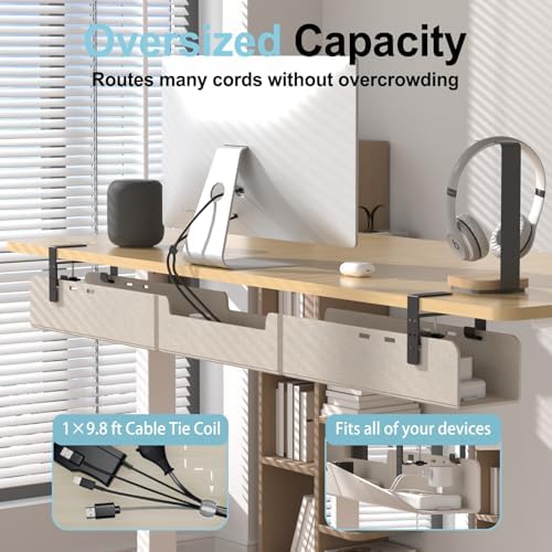 No-Drill Under Standing Desk Cable Management,47.2" L,Beige