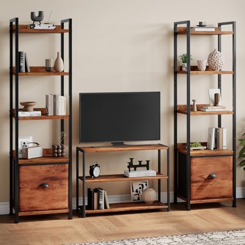 OLIXIS 5 Tier Bookshelf with Fabric Drawer, Tall Narrow Bookcase with Shelf