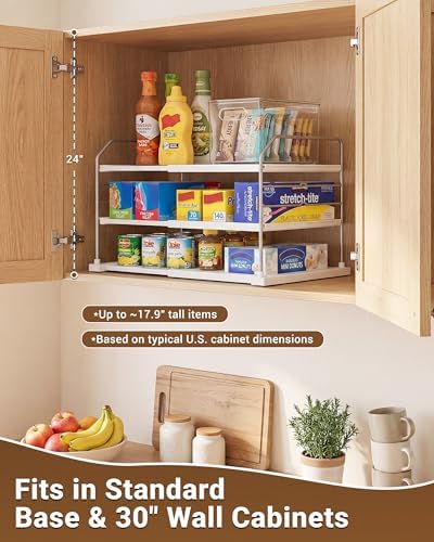 EVERIE Extendable 3-Tier Kitchen Cabinet & Pantry Organizer for Plastic Wrap, Foil & Storage Bags, Adjustable Heavy Duty