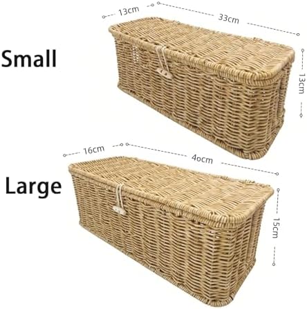 Handwoven Rattan Cable Management Box - Decorative Cord Organizer with Safety Lock, Large Boho Style Wire Hider for Desk
