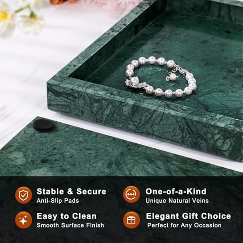Marble Bathroom Tray for Countertop & Home Decor, Natural Decorative Marble Tray for Jewelry & Perfume Organizer, Luxury
