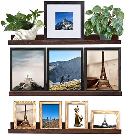 MBYD Picture Ledge 3 Same Dimensions, 24 Inch Deep Walnut Solid Wooden Shelves for Wall, Wall Mount Floating Nursery She