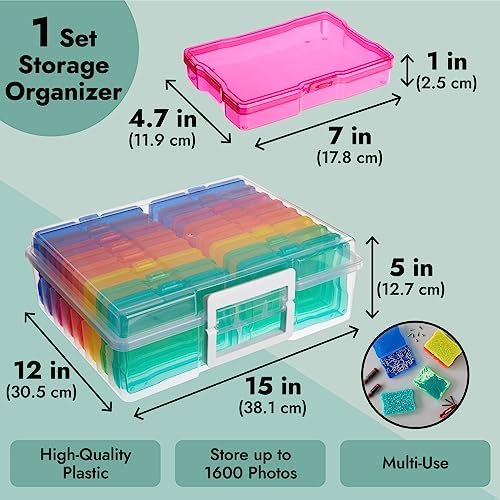 Bright Creations Photo Storage & Organizer Boxes - 4x6, Transparent & Multicolor, 17-Piece Plastic Set with Lockable Han