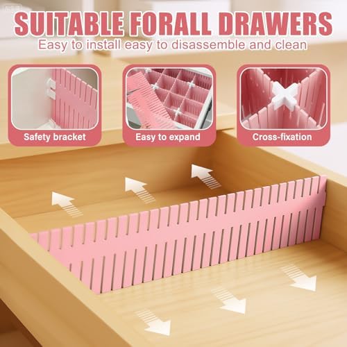 Blosssound 15 Pcs 5.12 Tall Drawer Divider, Adjustable Organizer, Pink