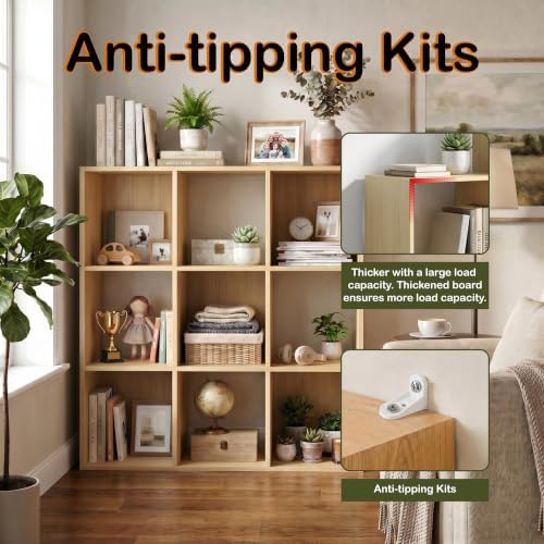 WannabeMyself【Easy Assembly】 9 Cube Storage Organizer with Anti-Tipping Kits,Reversible Open Back Book Shelf, Bookcase f