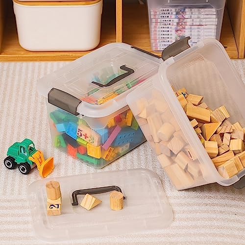 Citylife 6 Packs 8.5 QT Storage Bins with Lids Clear Plastic Bins with Grey Handle Stackable Storage Containers for Orga