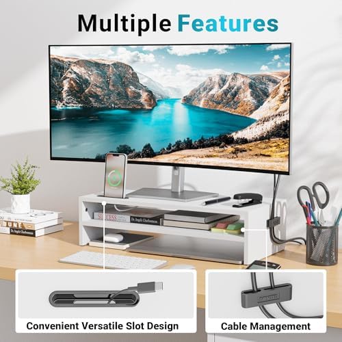 BONTEC Wood Monitor Stand Riser, 2-Tier Desktop Organizer