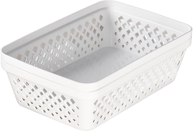 Glad Plastic Storage Basket Set - Multipurpose Drawer Trays, Kitchen Pantry Containers, and Bathroom Bins - Medium Organizers, White, 6 Count (Pack of 4)
