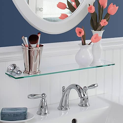 Fab Glass and Mirror Rectangle Floating Glass Shelf Kit, 8" L x 18" W, Clear