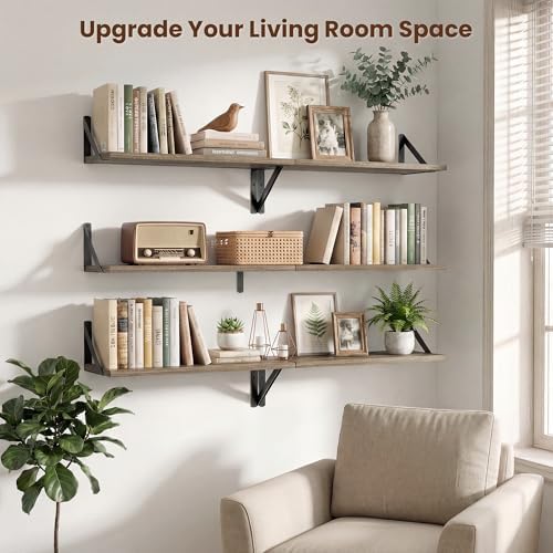 Axeman 20 Inch Floating Shelves, 8 Inch Deep Grey Wall Shelves Set of 2