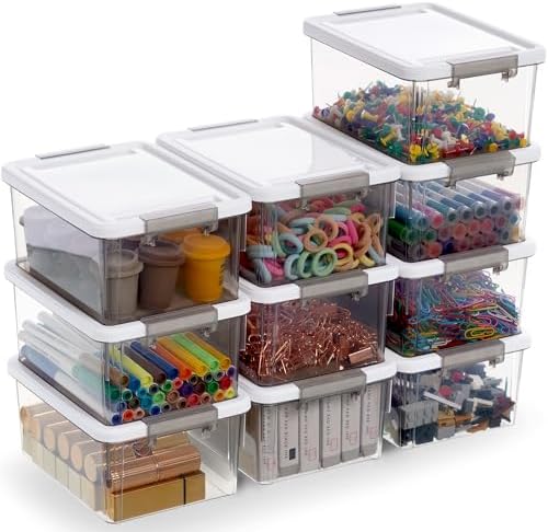 Citylife 10Packs 1.3Qt Small Storage Bins with Lids,Stackable Clear