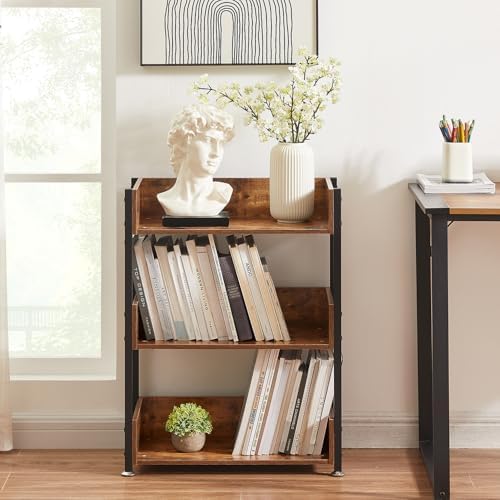 VECELO Bookshelf Set of 2, 30" H Small Bookcase,3-Tier Storage Organizer,Wood Bookcase with Steel Frame,Shelving Unit fo