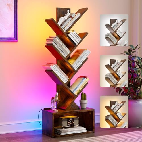 Evermagin 6 Tier Tree Bookshelf with Lights, LED Book Tree Bookcase